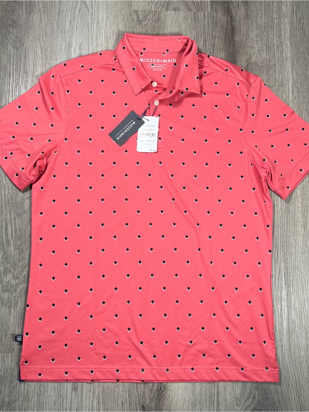 New Mizzen+Main Performance Golf Polo Shirt Mens M Trim Wilson Geometric Red - Picture 2 of 7